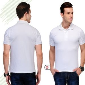 Mens White Cotton Regular Fit Polo T-Shirt