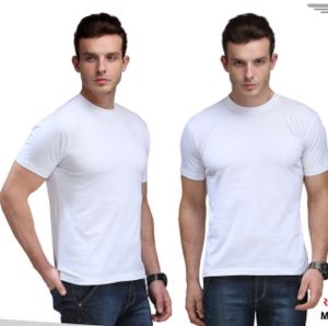 Mens White Cotton Round Neck T-Shirt