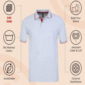 Mens White Melange with Red Tip Cotton Jacquard Polo T-Shirt