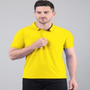 Mens Yellow Cotton Polo T-Shirt