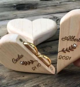 Heart Shape Engraved Wooden Ring Box