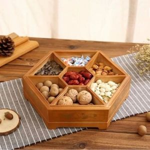 Hexagon Wooden Dry Fruit Serving Tray
