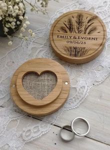Round Engraved Wooden Ring Box