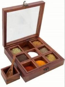 Wooden Spice Box With Glass Lid