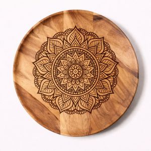 Handcrafted Wooden Mandala Tray - Elegant Round Serving Plate with Intricate Carved Design for Home