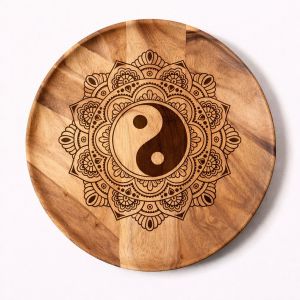 Handcrafted Wooden Mandala Tray - Elegant Round Serving Plate with Intricate Carved Design for Home