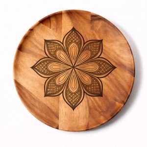 Handcrafted Wooden Mandala Tray - Elegant Round Serving Plate with Intricate Carved Design for Home