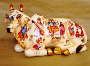 Painted Kamdhenu Cow Statue