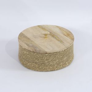 Jute Basket Wooden Lid