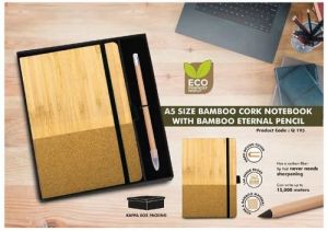 2 In 1 Tortilla Eco Bamboo Cork Notebook &AMP; Pencil Corporate Gift Set
