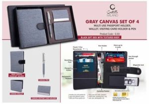 4 In 1 Grey Canvas Executive Travel &AMP; Office Corporate Gift Kit