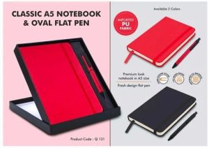 Classic A5 Hard Cover Notebook with Oval Flat Pen