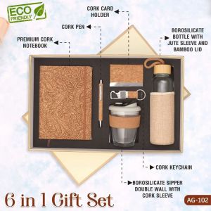 6 In 1 Wood Brown Customized Corporate Gift Set