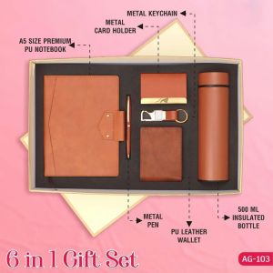 6 In 1 Wood Brown Customized Corporate Gift Set