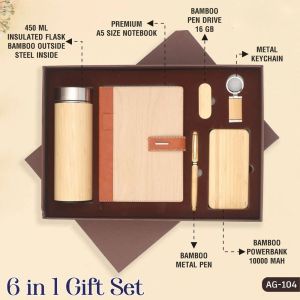6 In 1 Wood Brown Customized Corporate Gift Set