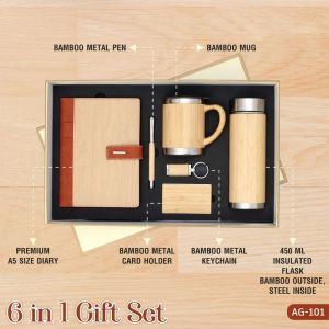 6 In 1 Wood Brown Customized Corporate Gift Set