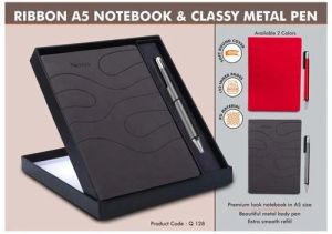 Ribbon A5 Hard Cover Notebook with Classy Metal Pen Gift Set