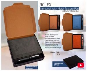 Rolex Premium Leather Notebook with Metal Texture Pen Gift Set