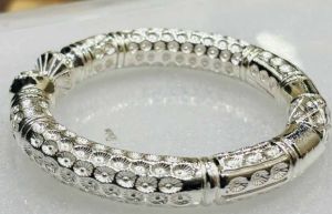 Floral Motif Sterling Silver Kada For Men
