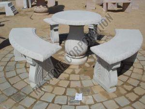 Designer Round Sandstone Table Bench Set