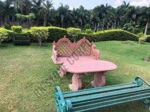 Handcrafted Red Sandstone Table Bench Set
