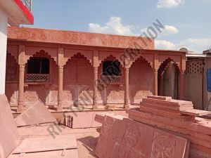 Pink Dholpur Sandstone Temple with Antique Finish