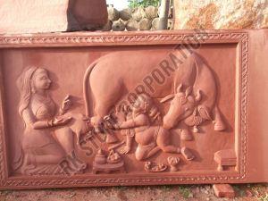 Sandstone Krishna Makhan Leela Wall Mural