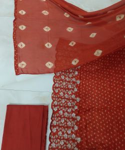 Glace Cotton Embroidered Scalloped Unstitched Suit Fabric