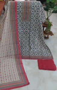 Grey Abstract Printed Viscose Linen Unstitched Suit with Rayon Bottom