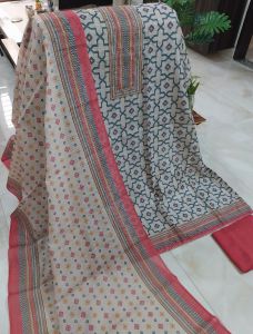 Grey Abstract Printed Viscose Linen Unstitched Suit with Rayon Bottom