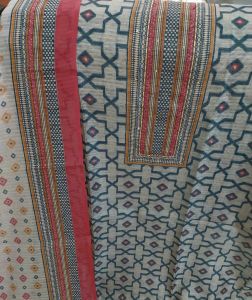 Grey Abstract Printed Viscose Linen Unstitched Suit with Rayon Bottom