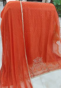Rust Orange Pure Fendi Silk Zircon Work Unstitched Suit