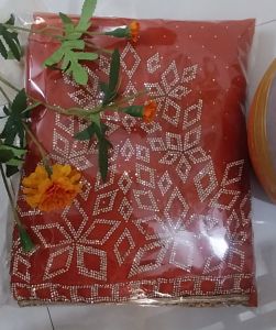 Rust Orange Pure Fendi Silk Zircon Work Unstitched Suit