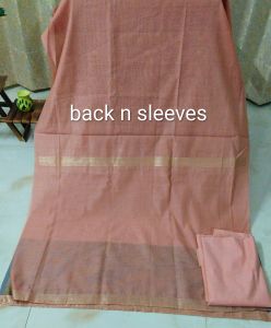 Soft Peach Chanderi Zari Handwoven Unstitched Suit with Cotton Silk Bottom