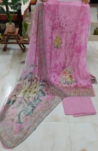 Lilac Digital Printed Crepe Unstitched Suit with Silk Bottom