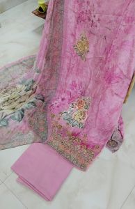 Lilac Digital Printed Crepe Unstitched Suit with Silk Bottom