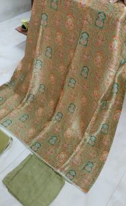 Green Silk Handwoven Unstitched Suit with Chiffon Dupatta
