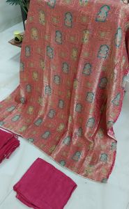 Pink Silk Handwoven Unstitched Suit with Chiffon Dupatta