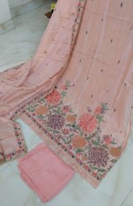 Peach Shimmer Silk Floral Embroidered Unstitched Suit with Shantoon Bottom