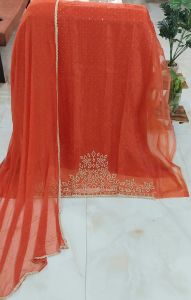 Glace Cotton Embroidered Scalloped Unstitched Suit Fabric