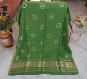 Parrot Green Pure Gajji Silk Unstitched Suits with Ajrakh Print Bottom Dupatta