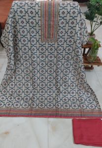 Grey Abstract Printed Viscose Linen Unstitched Suit with Rayon Bottom