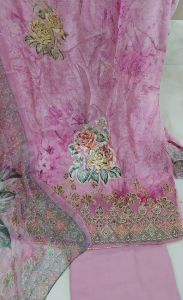 Lilac Digital Printed Crepe Unstitched Suit with Silk Bottom