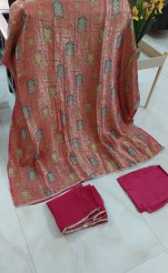Pink Silk Handwoven Unstitched Suit with Chiffon Dupatta