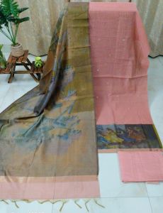 Soft Peach Chanderi Zari Handwoven Unstitched Suit with Cotton Silk Bottom