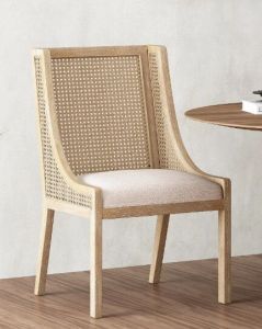 Light Brown Wood Frame Rattan Dining Chair