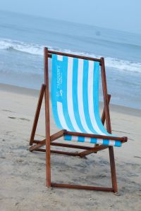 Striped Acacia Deck Chair