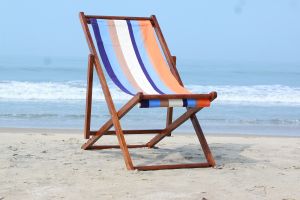 Striped Acacia Deck Chair