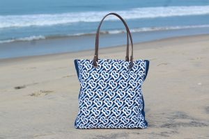 100% Cotton Woven Carry Bag With Leather Handle