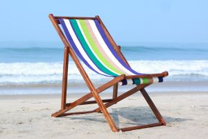 Striped Acacia Deck Chair